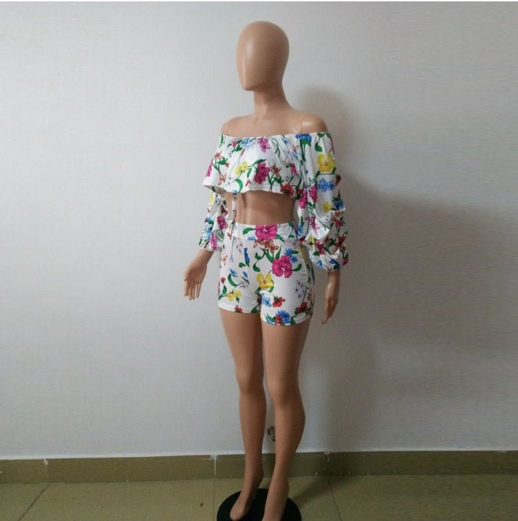 European and American sexy digital printing pile sleeves two - piece - WAREHOUSE SHOP