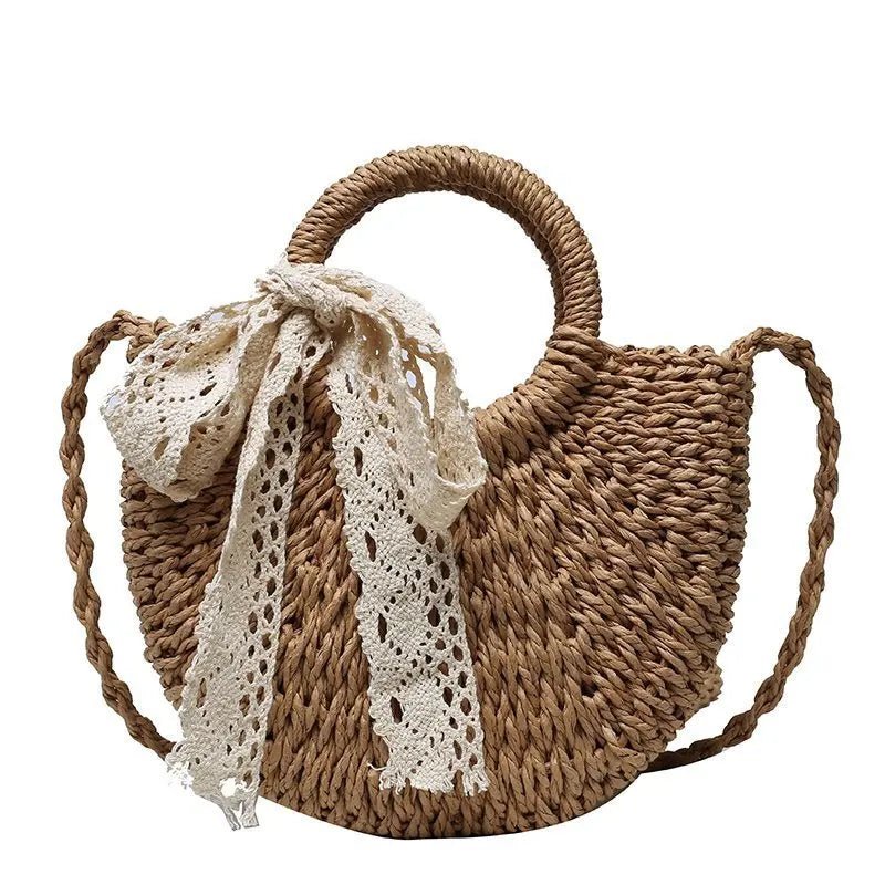 Fashion Handmade Yogodlns Half - Round Rattan Woven Straw Bag. Women Crossbody Bags, Ladies Small Beach Handbag - WAREHOUSE SHOP
