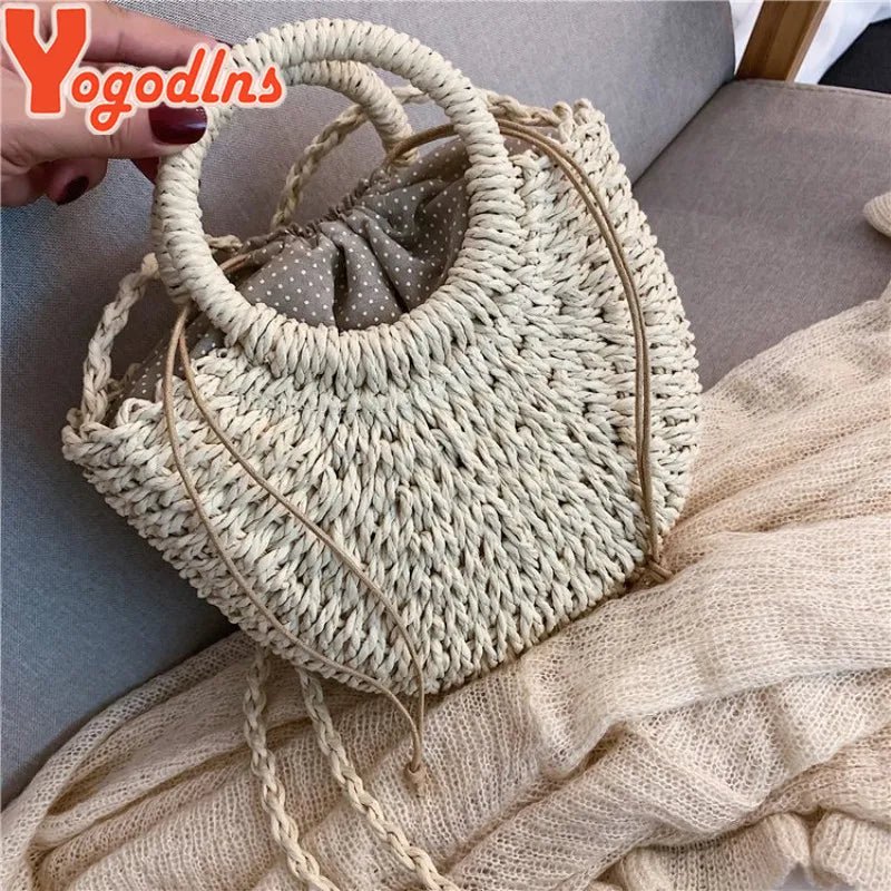 Fashion Handmade Yogodlns Half - Round Rattan Woven Straw Bag. Women Crossbody Bags, Ladies Small Beach Handbag - WAREHOUSE SHOP