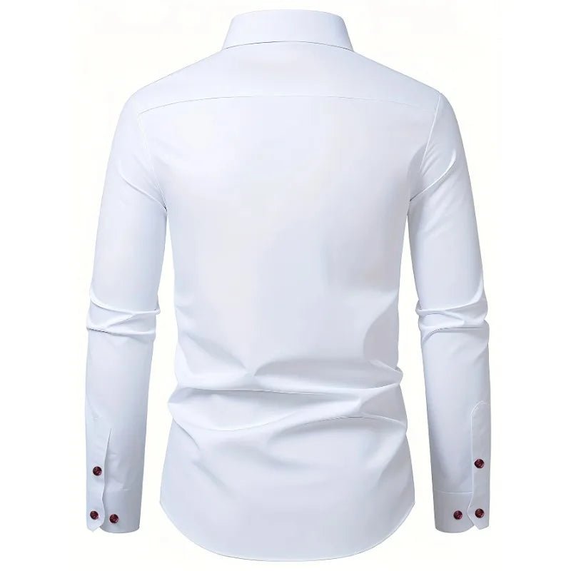 FGKKS Men Shirt Brand New Men's Fashion Patchwork Long Sleeve Elastic Shirt Four Season Male Dress Smart Casual Shirts - WAREHOUSE SHOP