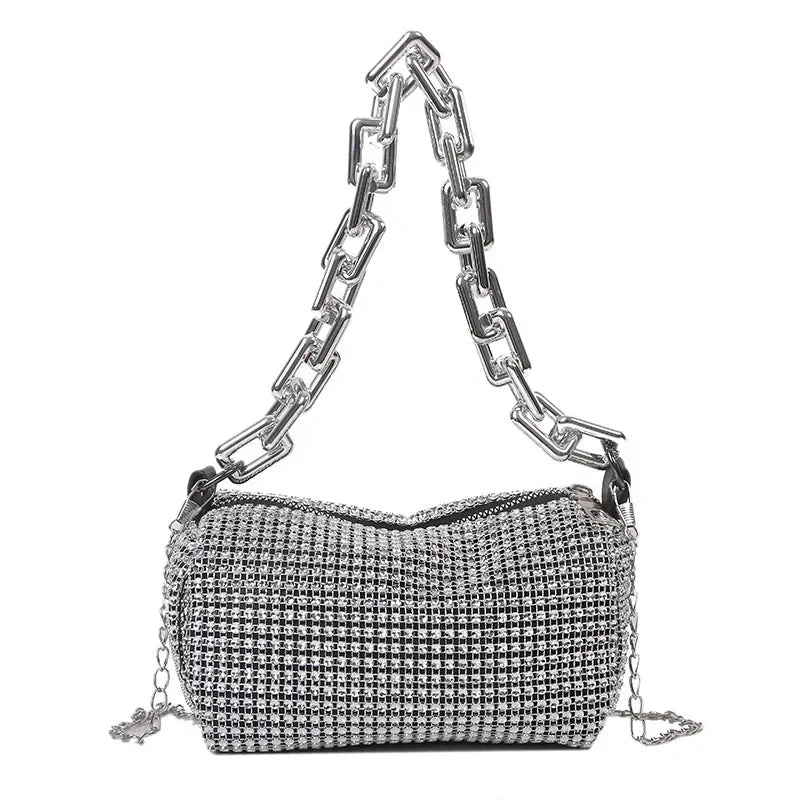 Glitter Chain Rhinestone Bucket Bag, Prom Purse, Women's Mini Crossbody Bag. - WAREHOUSE SHOP