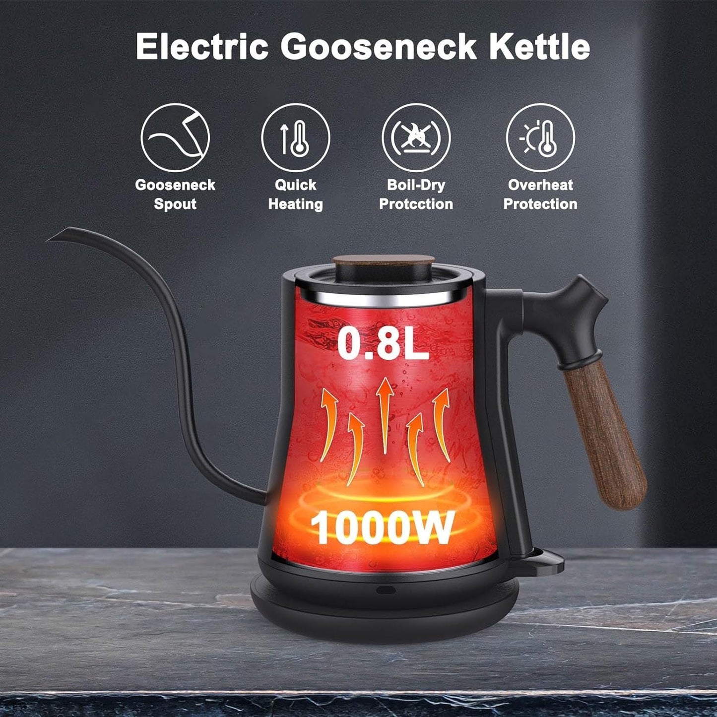 Gooseneck Electric Kettle, Pour Over Coffee Kettle Hot Water Tea Kettle,Stainless Steel Inner With Leak Proof Design,Rapid Heating, Auto Shutoff - WAREHOUSE SHOP
