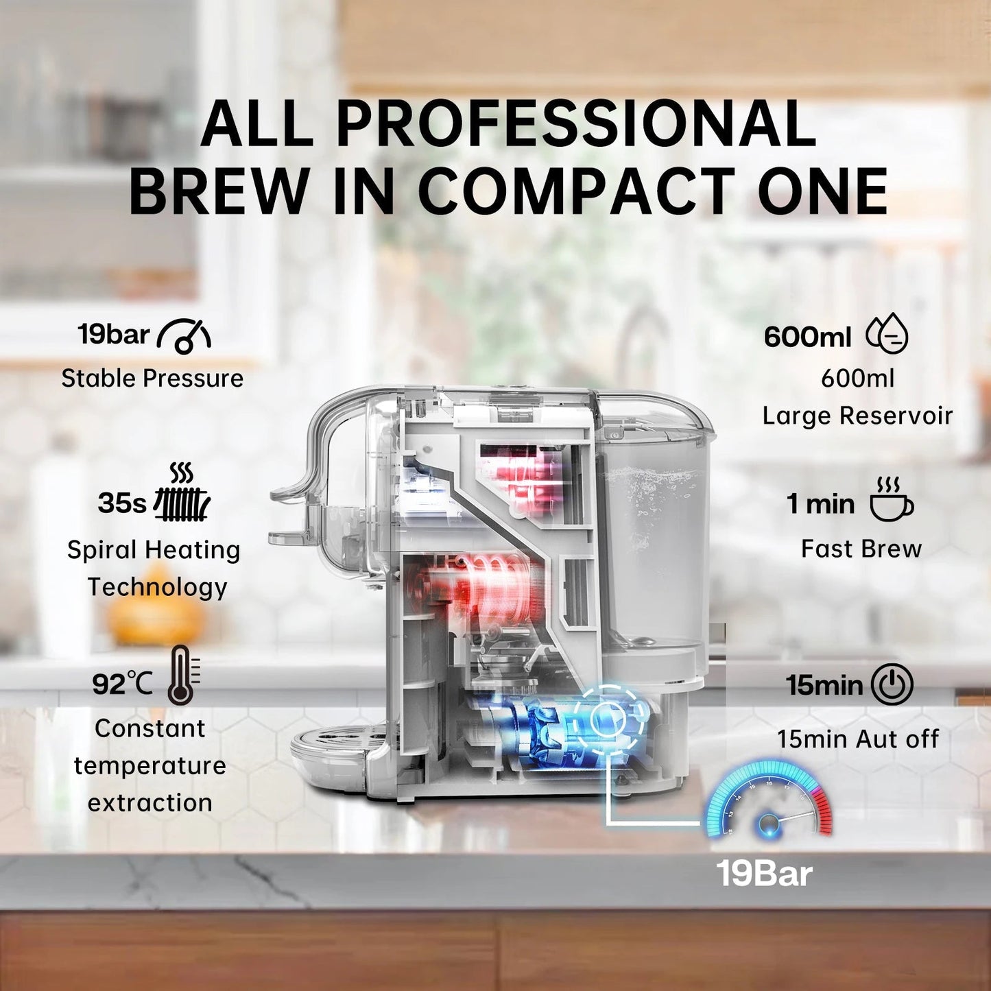 HiBREW Multiple Capsule Coffee Machine, Hot/Cold Dolce Gusto Milk Nespresso Capsule ESE Pod Ground Coffee Cafeteria 20Bar 5 in 1 - WAREHOUSE SHOP