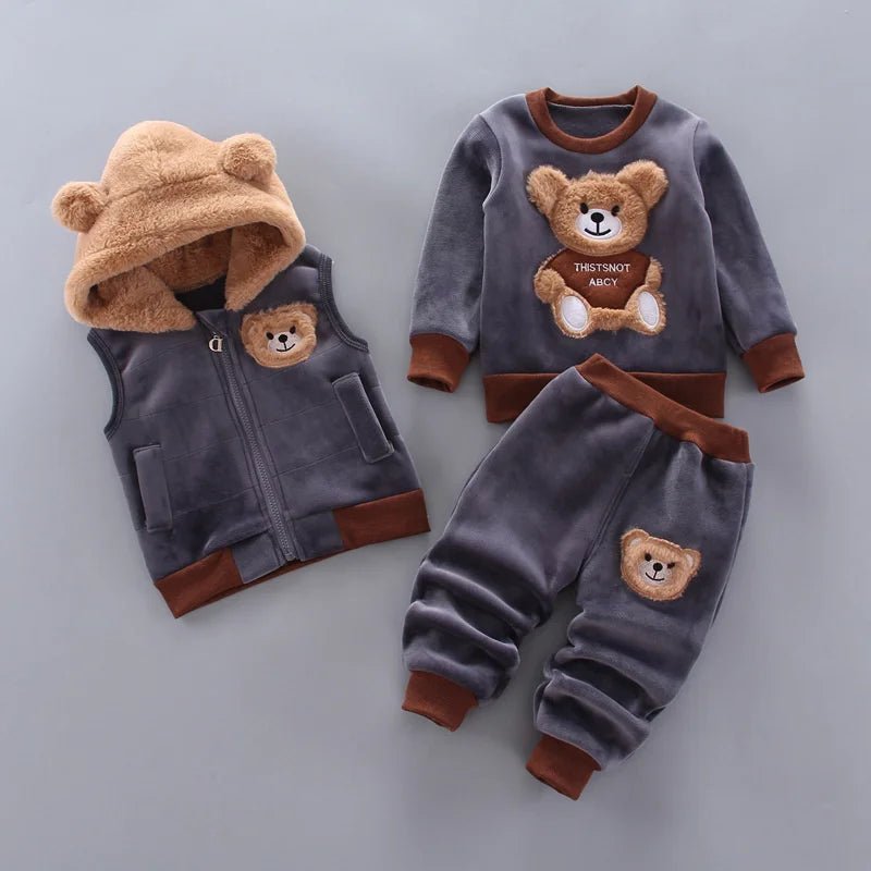 Kids’ 3 - piece cartoon clothing set with hooded sweater, perfect for boys and girls ages 0–4 for autumn and winter wear. - WAREHOUSE SHOP