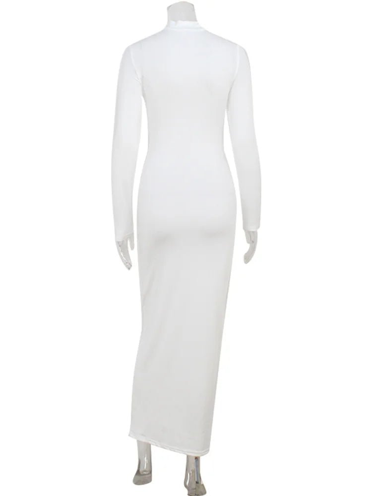 Ladies classic Dresses. Hollow Out Turtleneck Regular Long Sleeve Sheath Bodycon. - WAREHOUSE SHOP