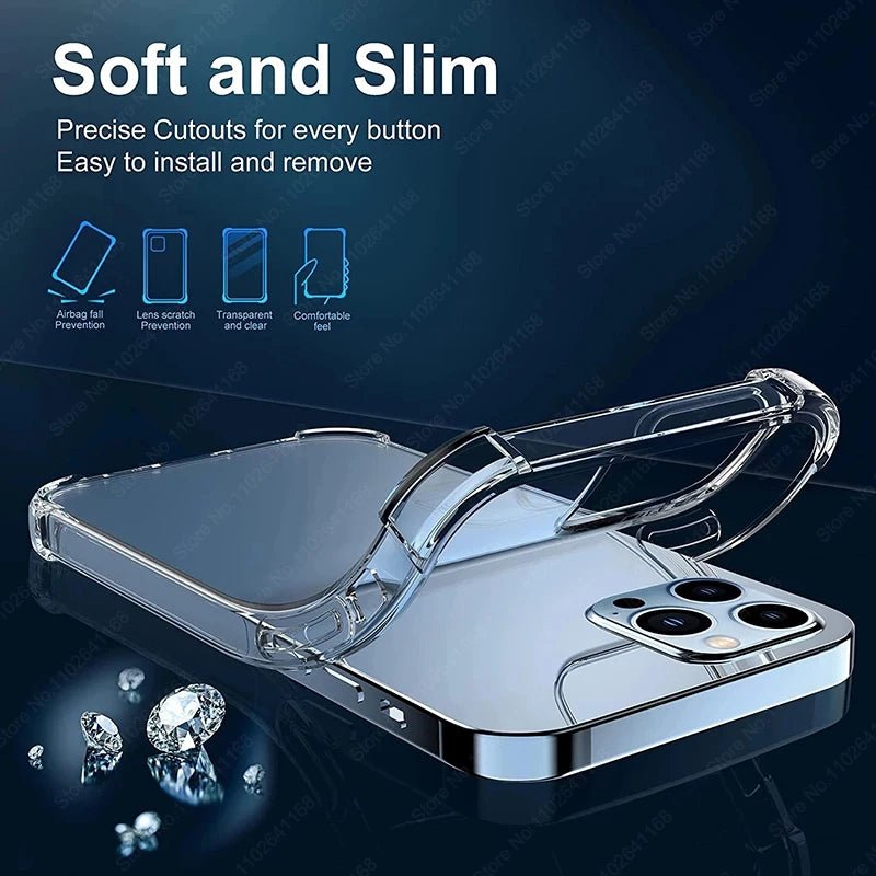 Luxury Shockproof Clear Phone Cases For iPhone 16 15 14 13 12 11 Pro Max 8 Plus XR XS Max Silicone Bumper Transparent Back Cover - WAREHOUSE SHOP