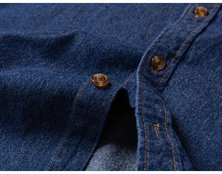 Men's Denim Casual Long Sleeve Pocket Shirt. Regular - Fit Comfortable Soft. 100% Cotton Washed Durability - WAREHOUSE SHOP