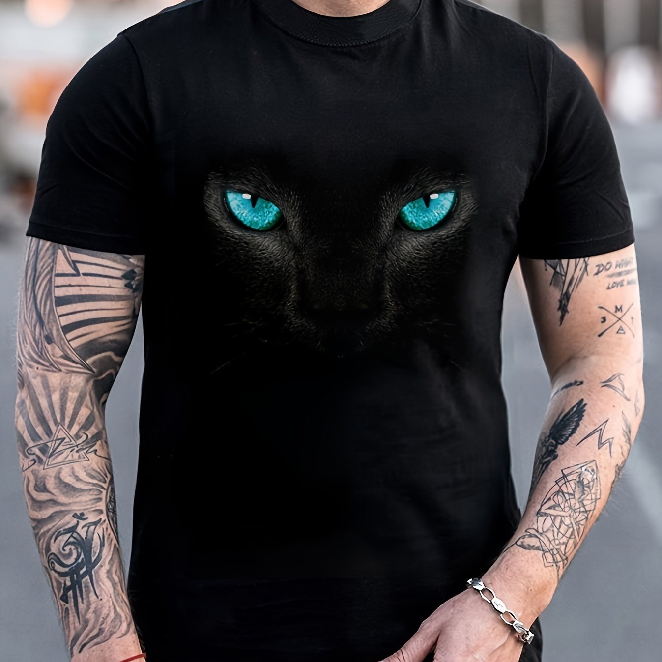 Men's Fashionable Color Blocked Short Sleeved Round Neck T-shirt, Summer Outdoor, 3D Heartbeat And Airplane Graphic Printing - WAREHOUSE SHOP