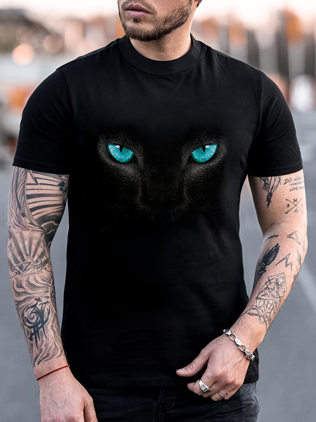 Men's Fashionable Color Blocked Short Sleeved Round Neck T-shirt, Summer Outdoor, 3D Heartbeat And Airplane Graphic Printing - WAREHOUSE SHOP