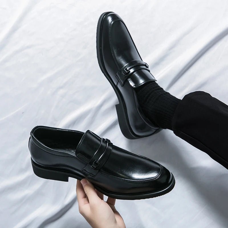 Men's Formal Leather Shoes Classic Style Slip On Loafers Round Toe Breathable Non - Slip Business Dress Wedding Office Casual Shos - WAREHOUSE SHOP