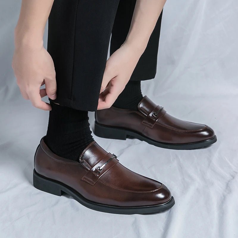 Men's Formal Leather Shoes Classic Style Slip On Loafers Round Toe Breathable Non - Slip Business Dress Wedding Office Casual Shos - WAREHOUSE SHOP
