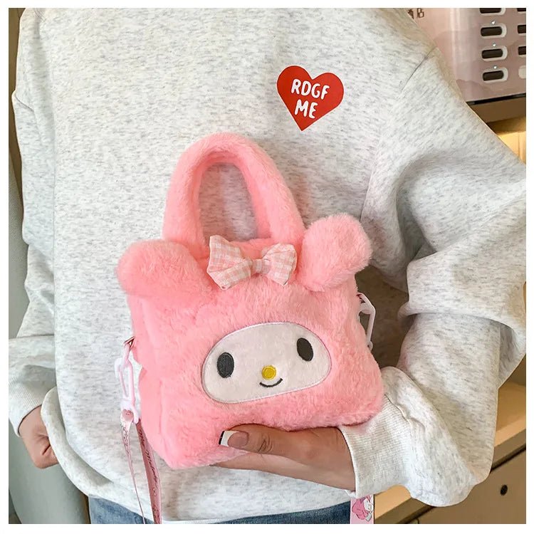 Miniso Plush Bag – Kawaii Kuromi, Cinnamoroll & Melody Cartoon Crossbody Handbag for Women & Girls - WAREHOUSE SHOP