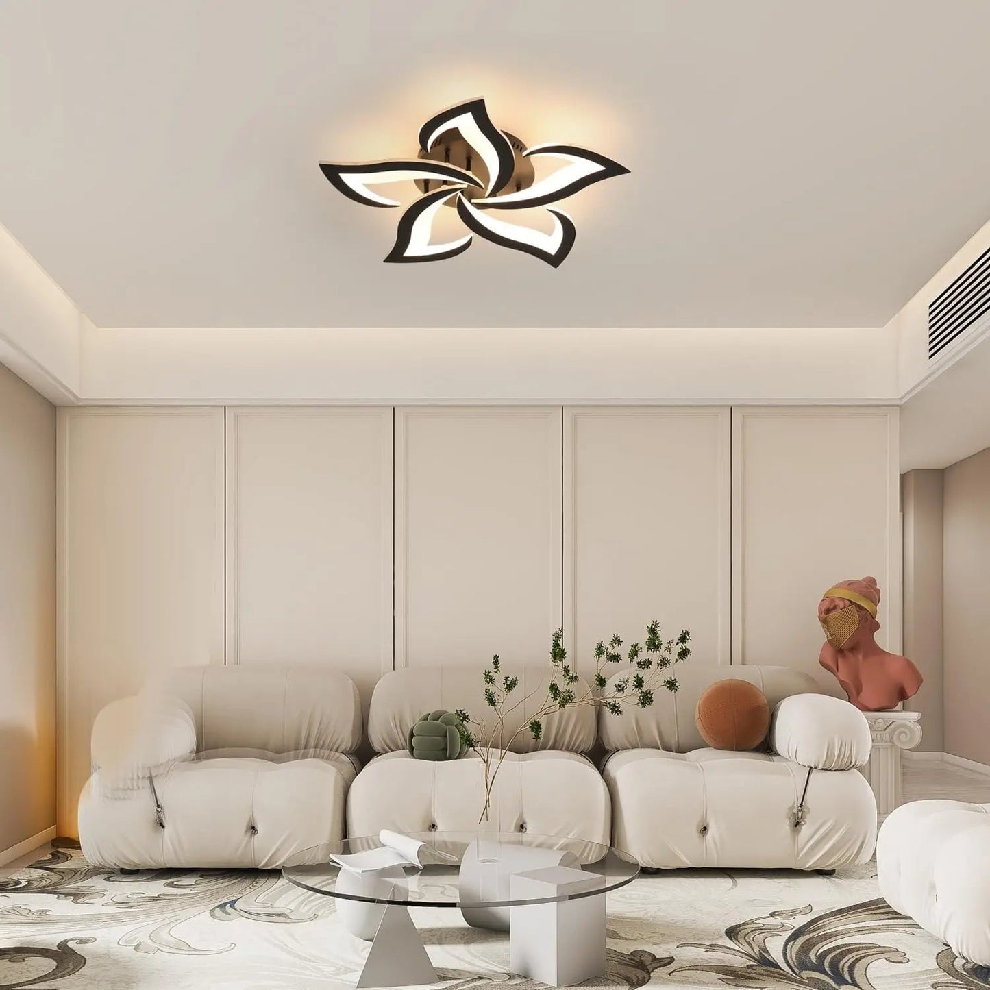 Modern Led Ceiling Light,60W Creative Petals Design Ceiling Light,Acrylic Ceiling Lamp,for Living Room Diameter Black 3000K - WAREHOUSE SHOP