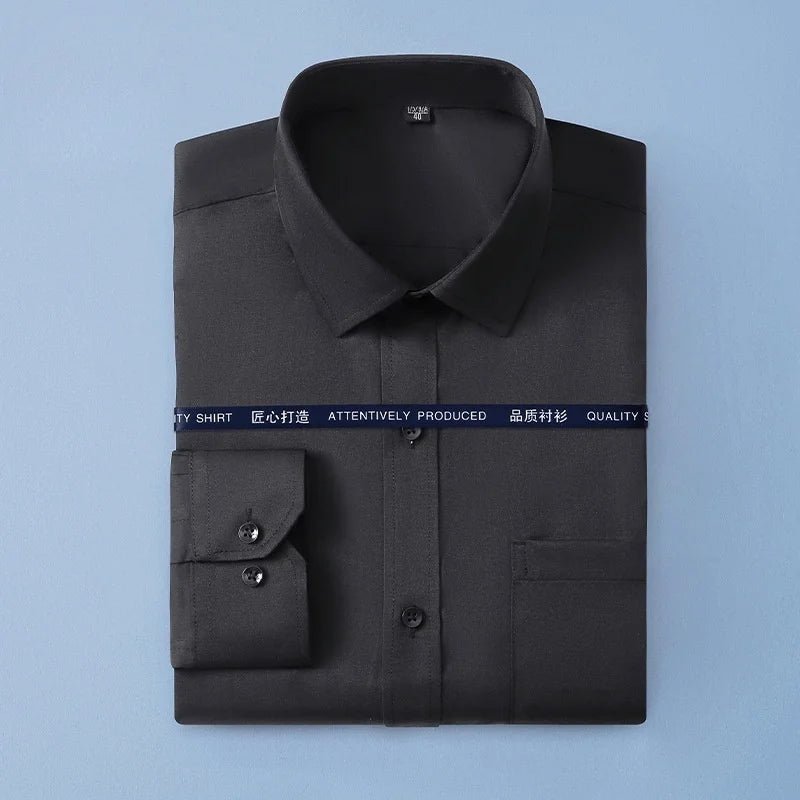 New Men Formal Shirt Long Sleeve Office Solid Color Anti - Wrinkle Fashion Business Pocket White Social Pocket Shirts 5XL 6XL 7XL - WAREHOUSE SHOP