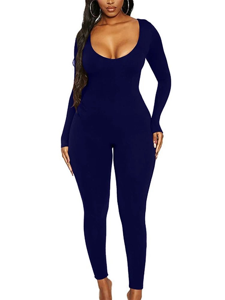 New Women's Jumpsuit Long Sleeve. Solid Color Skinny Jumpsuit, Fitness Jumpsuit Pullover. - WAREHOUSE SHOP