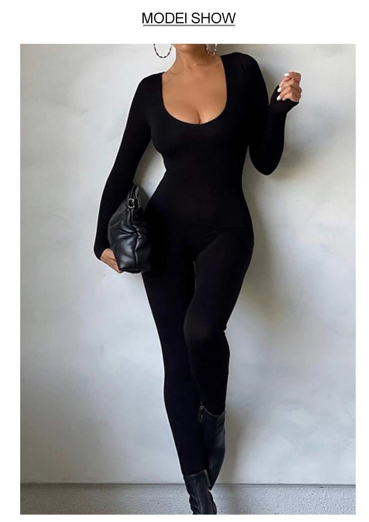 New Women's Jumpsuit Long Sleeve. Solid Color Skinny Jumpsuit, Fitness Jumpsuit Pullover. - WAREHOUSE SHOP
