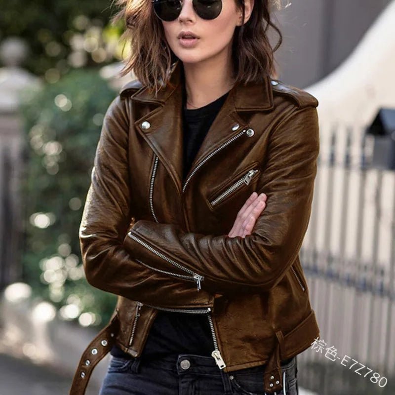 Original Women’s Leather Coat – Short Slim - Fit Jacket for Winter & Autumn. Stylish leather jackets, perfect for casual or chic outfits. - WAREHOUSE SHOP