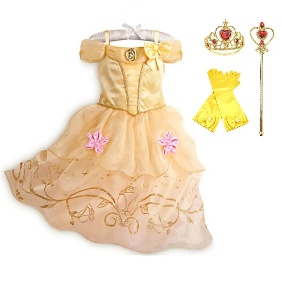Princess Costume Dress – Rapunzel & Belle Fancy Flower Vestido for Girls, Christmas, Birthday & Carnival - WAREHOUSE SHOP