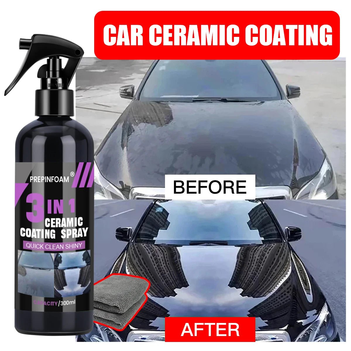 Professional 3 - in - 1 Ceramic Coating Spray - Long - Lasting Car Paint Protection & Shine - WAREHOUSE SHOP