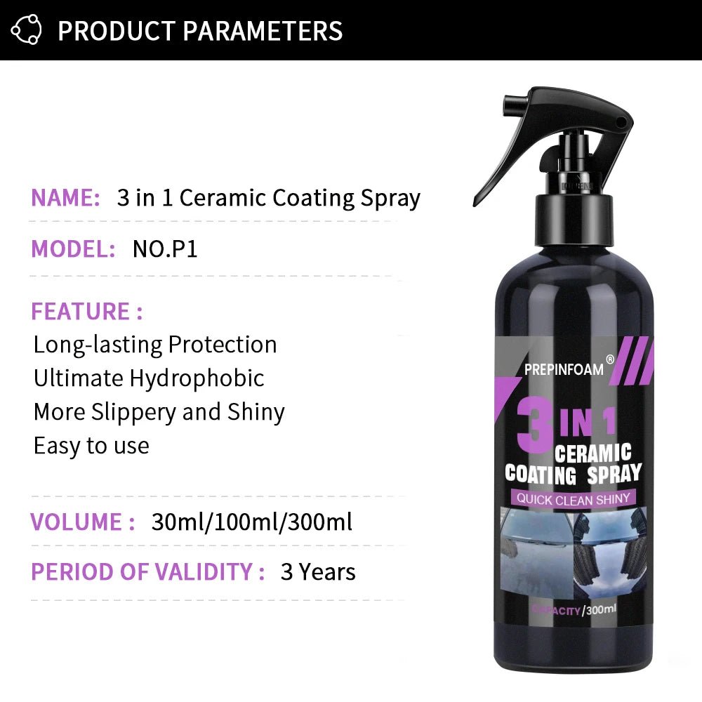 Professional 3 - in - 1 Ceramic Coating Spray - Long - Lasting Car Paint Protection & Shine - WAREHOUSE SHOP