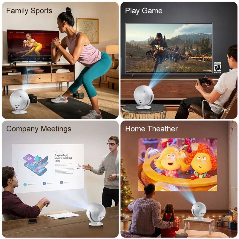 Professional 4K Mini Projector - WiFi6, Bluetooth 5.0, 360° Rotation for Home & Office - WAREHOUSE SHOP