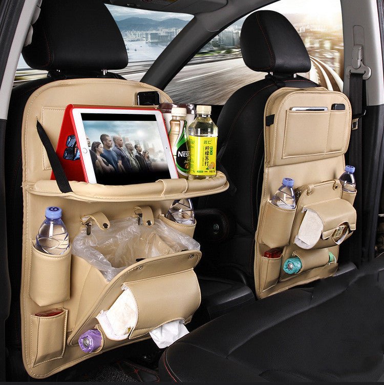 PU Leather Car Storage Bag Multifunction Seat Back Tray Hanging Bag Waterproof Car Organizer Automotive Interior Accessories - WAREHOUSE SHOP