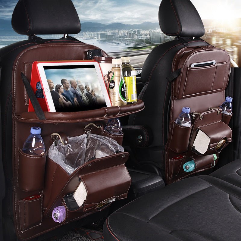 PU Leather Car Storage Bag Multifunction Seat Back Tray Hanging Bag Waterproof Car Organizer Automotive Interior Accessories - WAREHOUSE SHOP
