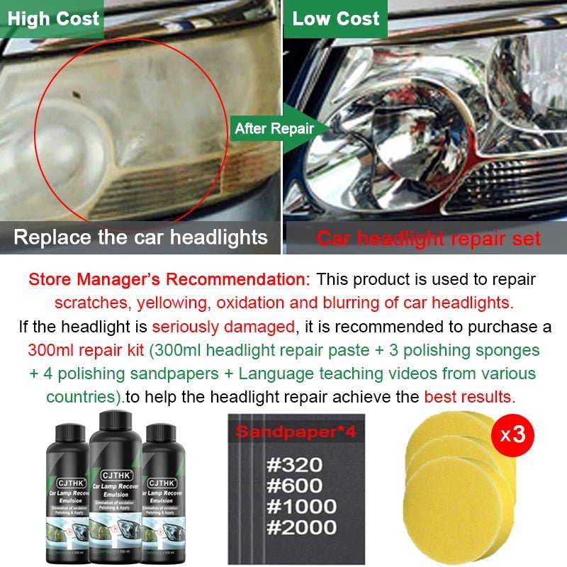 Restore clarity with CJTHK headlight polishing kit. Removes scratches, oxidation, and haze for brighter, safer car headlights. - WAREHOUSE SHOP