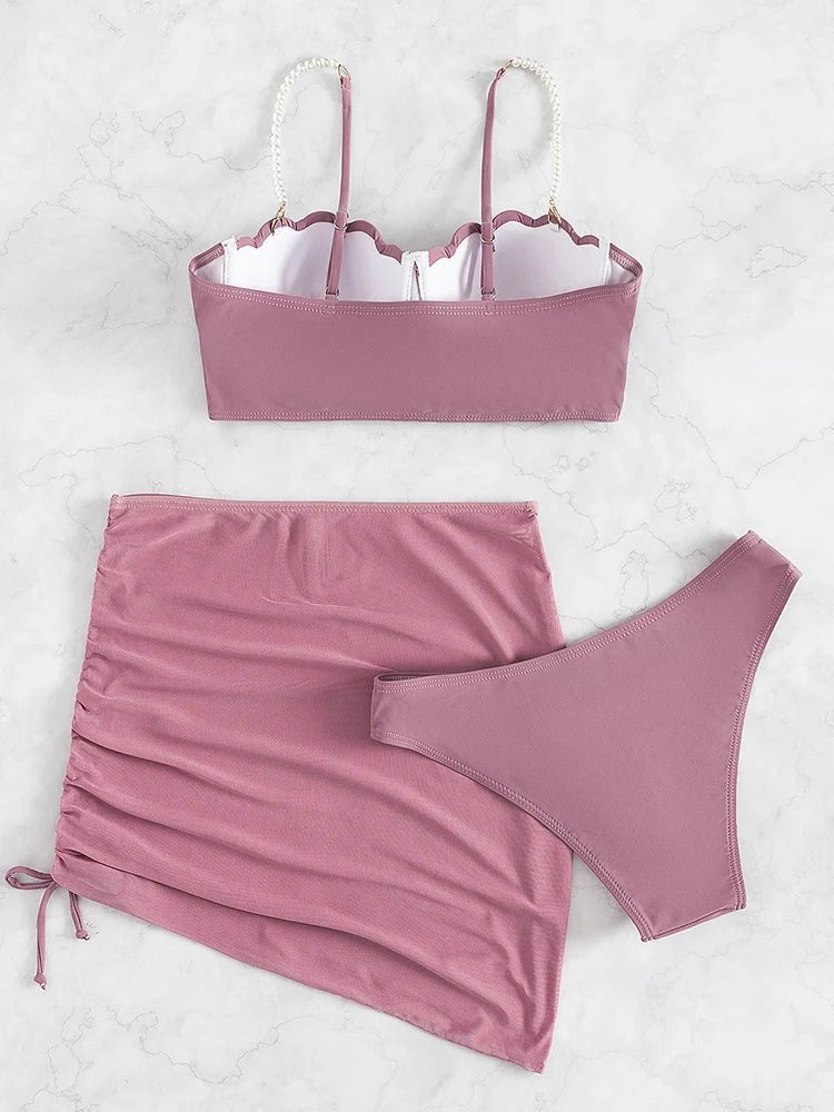Sexy 3 Piece Bikinis Set for Women. Swimsuit with Skirt Swimwear. - WAREHOUSE SHOP