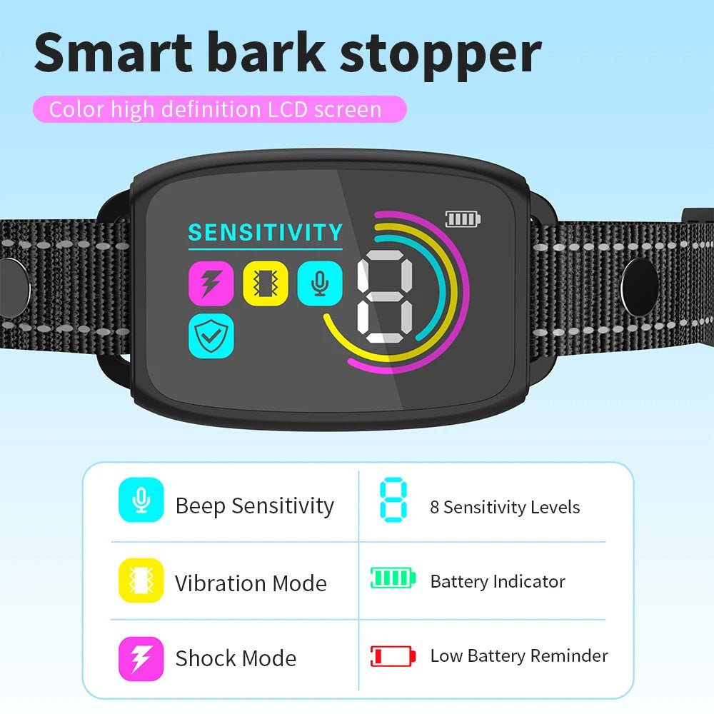 Smart Automatic Anti Barking Dog Collar Rechargeable Bark Stopper Stop Barking HD Digital Display IP67 Waterproof Collar For Dogs Pet Products - WAREHOUSE SHOP