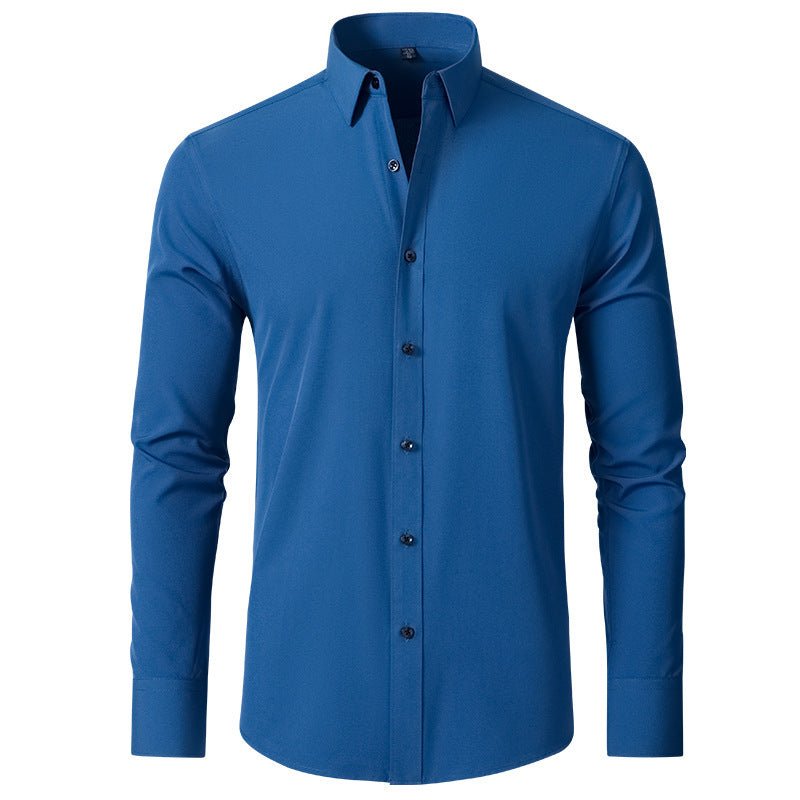 Solid Long Sleeve Shirt Fashion Slim Lapel Button Office Business Shirt Men's Clothing - WAREHOUSE SHOP
