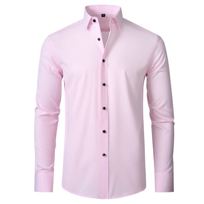 Solid Long Sleeve Shirt Fashion Slim Lapel Button Office Business Shirt Men's Clothing - WAREHOUSE SHOP