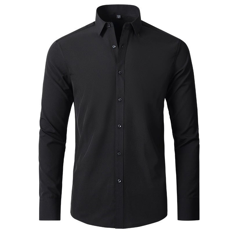 Solid Long Sleeve Shirt Fashion Slim Lapel Button Office Business Shirt Men's Clothing - WAREHOUSE SHOP
