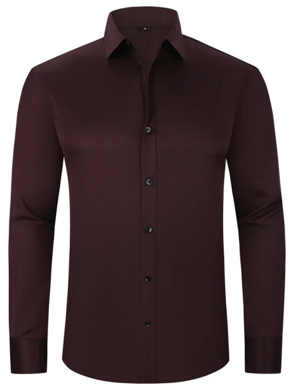 Solid Long Sleeve Shirt Fashion Slim Lapel Button Office Business Shirt Men's Clothing - WAREHOUSE SHOP