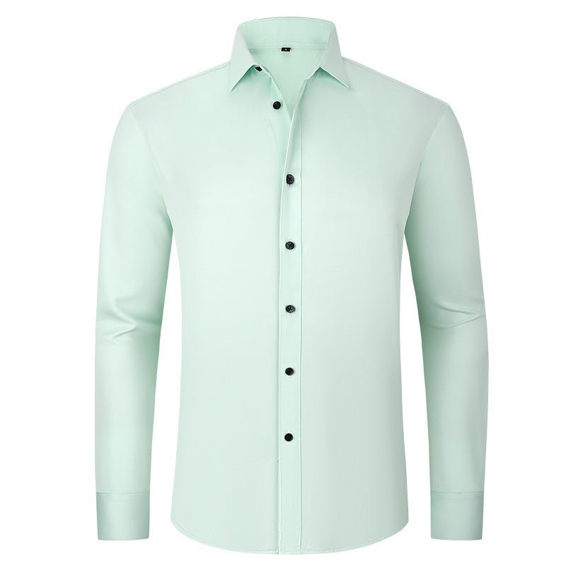 Solid Long Sleeve Shirt Fashion Slim Lapel Button Office Business Shirt Men's Clothing - WAREHOUSE SHOP