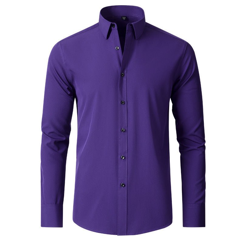 Solid Long Sleeve Shirt Fashion Slim Lapel Button Office Business Shirt Men's Clothing - WAREHOUSE SHOP