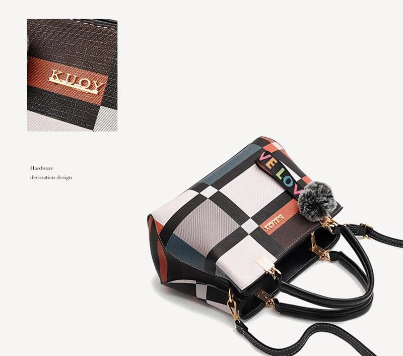 Stylish women’s designer handbag in PU leather with hairball detail, versatile crossbody and top - handle design, perfect for daily use. - WAREHOUSE SHOP