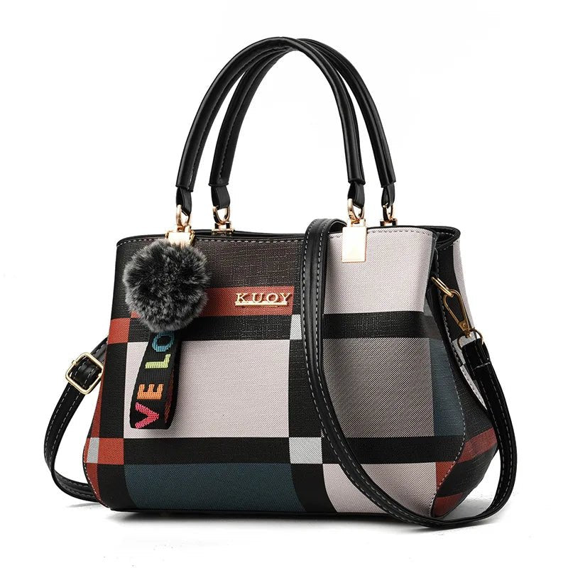 Stylish women’s designer handbag in PU leather with hairball detail, versatile crossbody and top - handle design, perfect for daily use. - WAREHOUSE SHOP