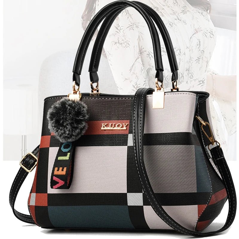 Stylish women’s designer handbag in PU leather with hairball detail, versatile crossbody and top - handle design, perfect for daily use. - WAREHOUSE SHOP