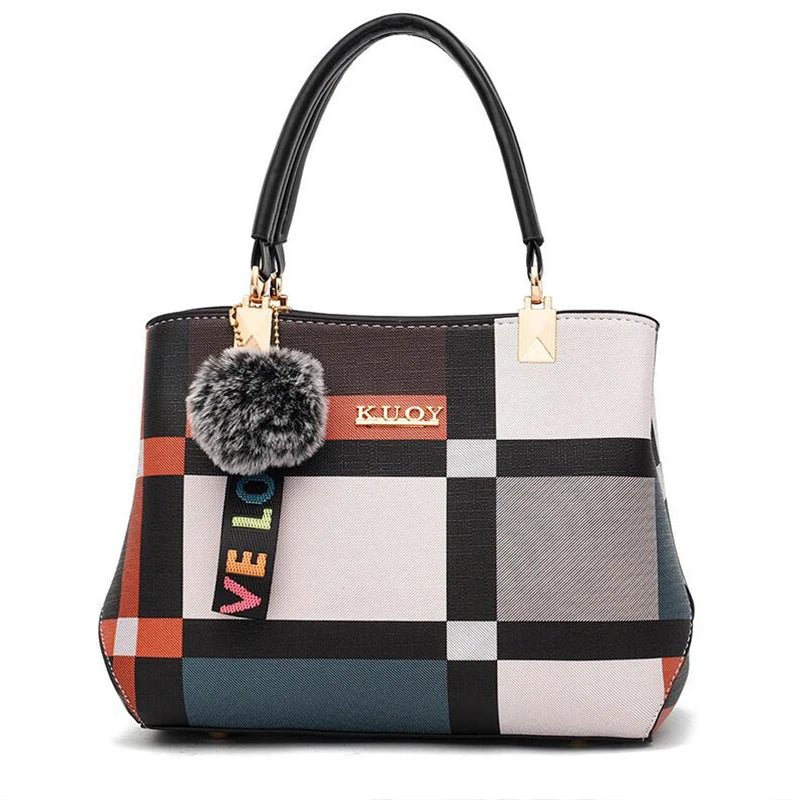 Stylish women’s designer handbag in PU leather with hairball detail, versatile crossbody and top - handle design, perfect for daily use. - WAREHOUSE SHOP
