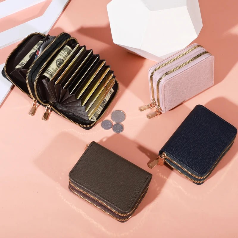 Stylish women’s short purse with lychee pattern, secure zipper, roomy card slots, and coin pocket for everyday use - WAREHOUSE SHOP