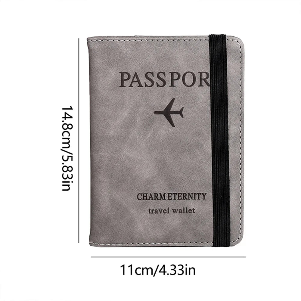 Travel passport wallet made of PU leather, featuring multiple card slots, secure holder for documents, and lightweight hand - carry design. - WAREHOUSE SHOP