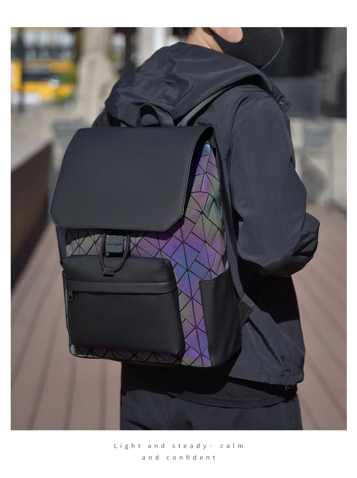 Trendy Brand Backpack Men's Bag Rhombus Laser Reflective Student School Bag Large Capacity Commuter Computer Bag - WAREHOUSE SHOP