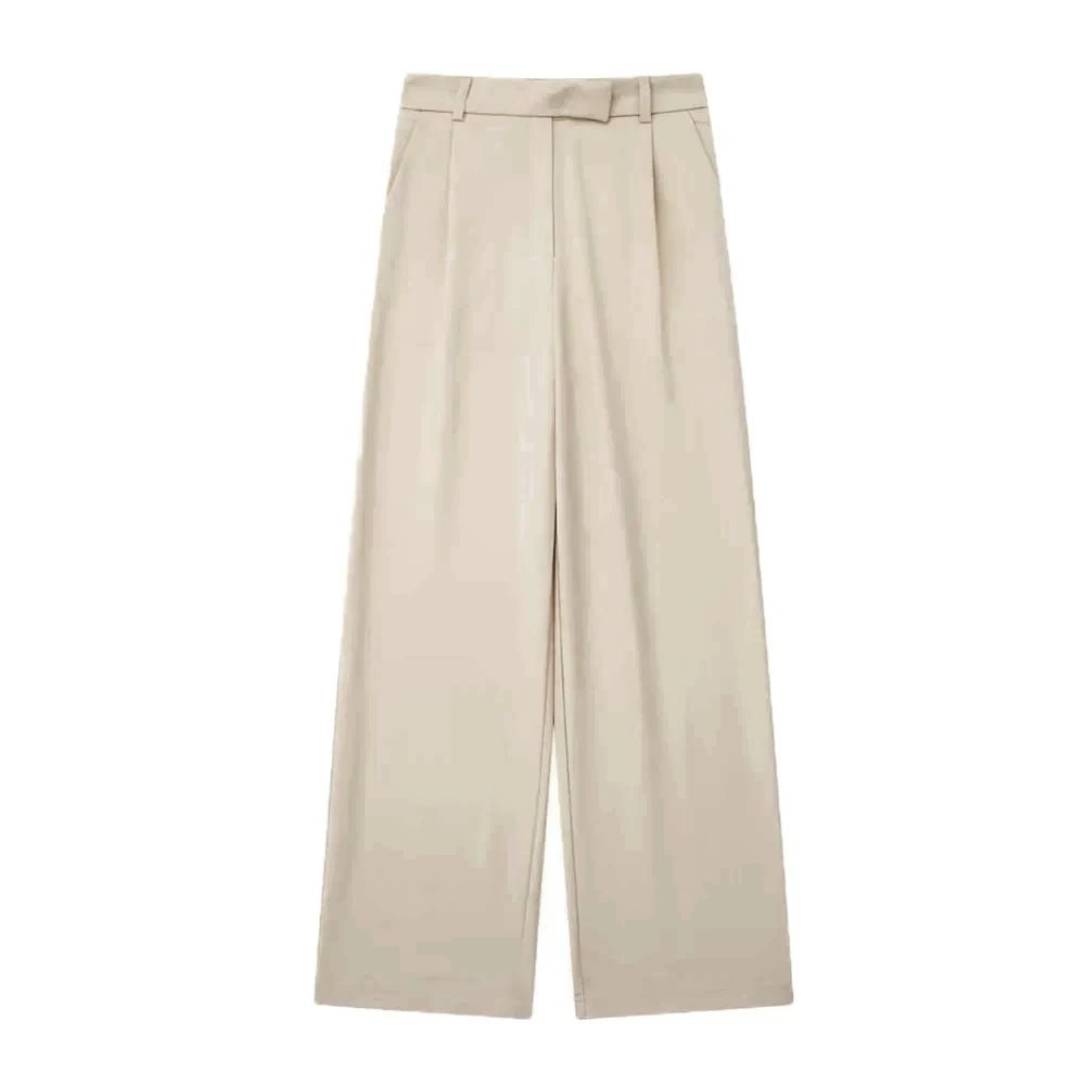 TRZA Women Fashion With Darts Front Pockets Wide Leg Pants Vintage High Waist Zipper Fly Female Trousers Mujer - WAREHOUSE SHOP