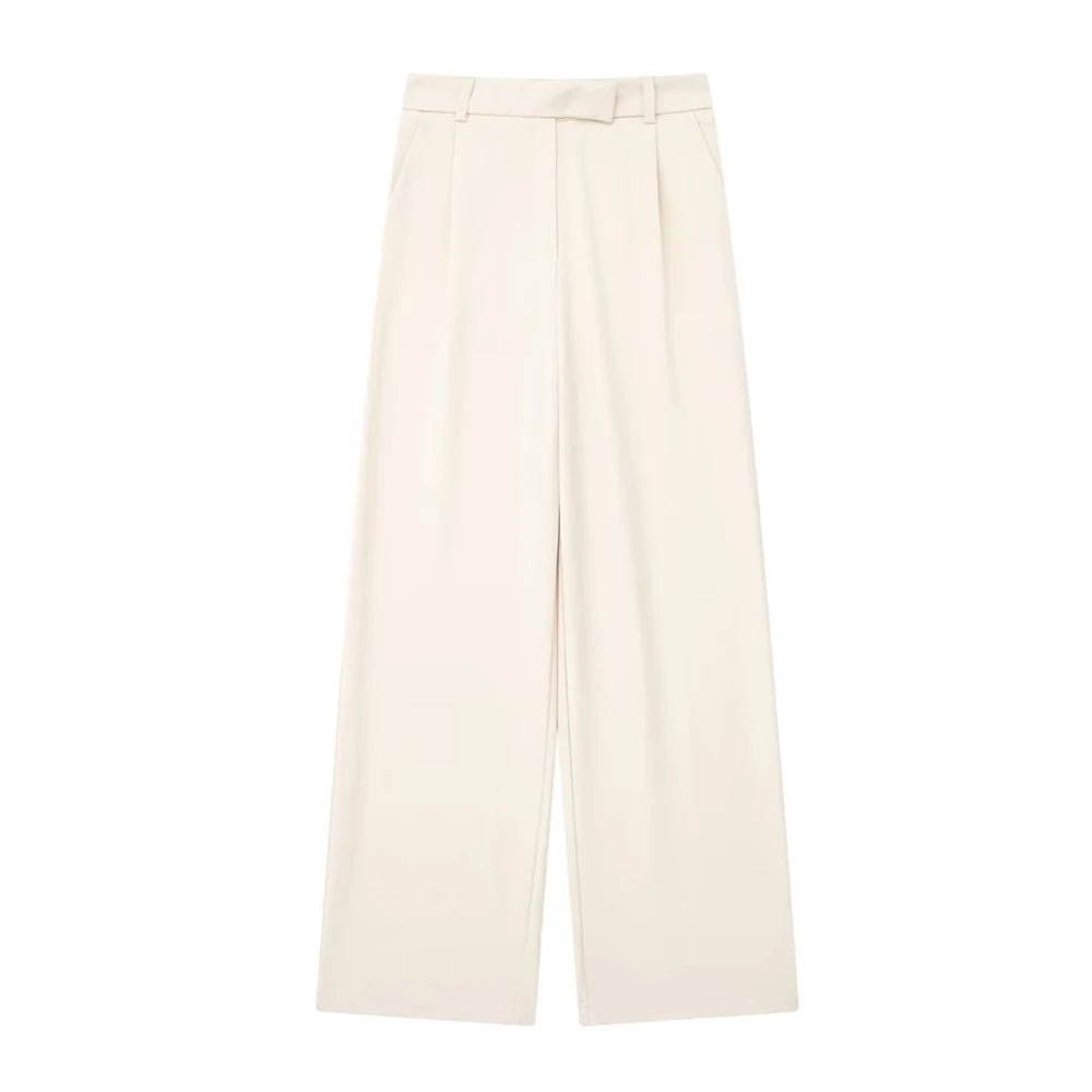 TRZA Women Fashion With Darts Front Pockets Wide Leg Pants Vintage High Waist Zipper Fly Female Trousers Mujer - WAREHOUSE SHOP