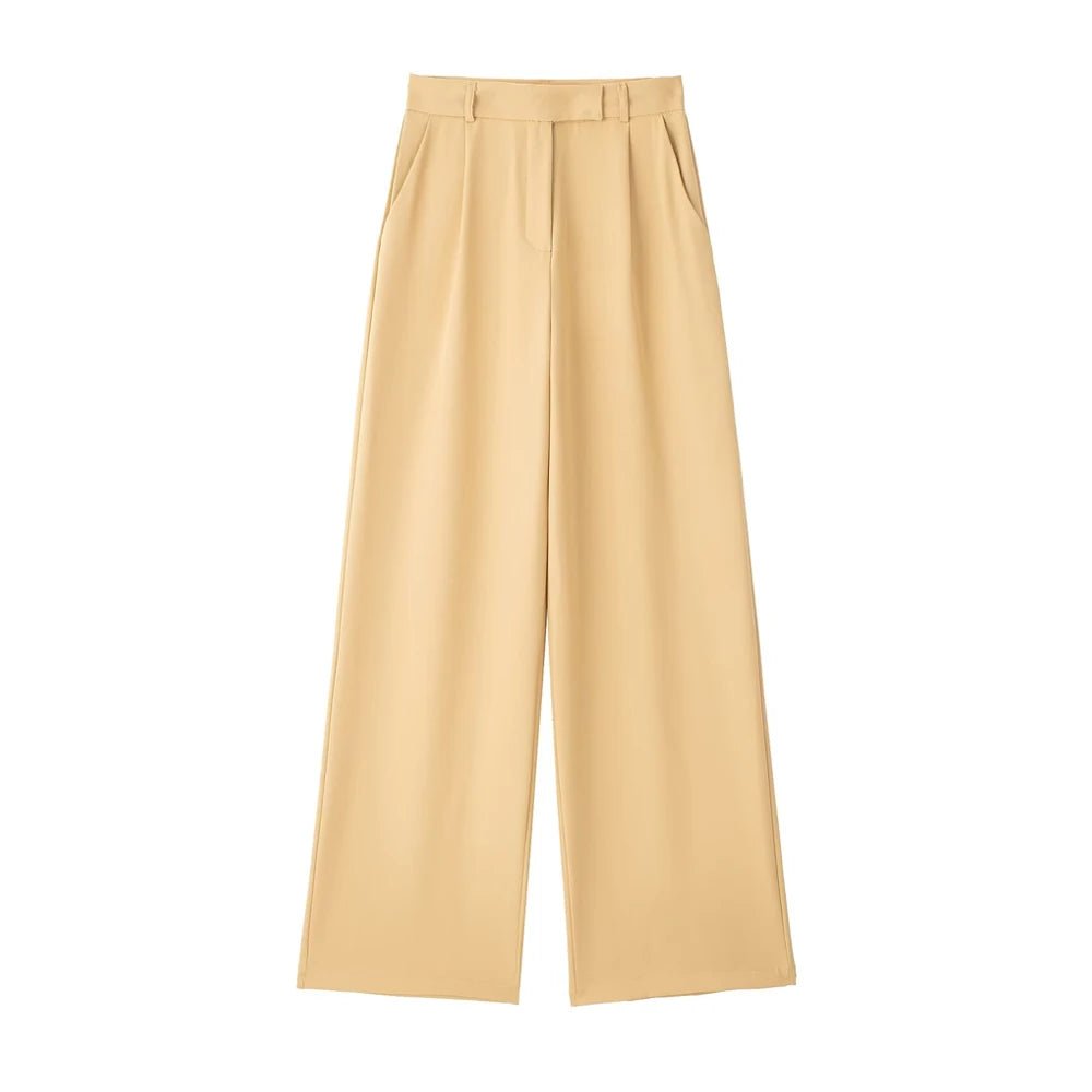 TRZA Women Fashion With Darts Front Pockets Wide Leg Pants Vintage High Waist Zipper Fly Female Trousers Mujer - WAREHOUSE SHOP