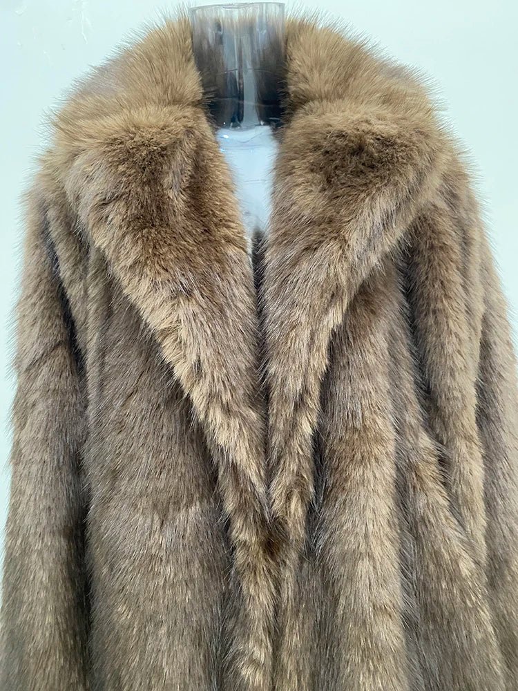 UCXQ elegant women’s faux fur winter coat with lapel collar, soft warm fabric, and loose casual silhouette - WAREHOUSE SHOP