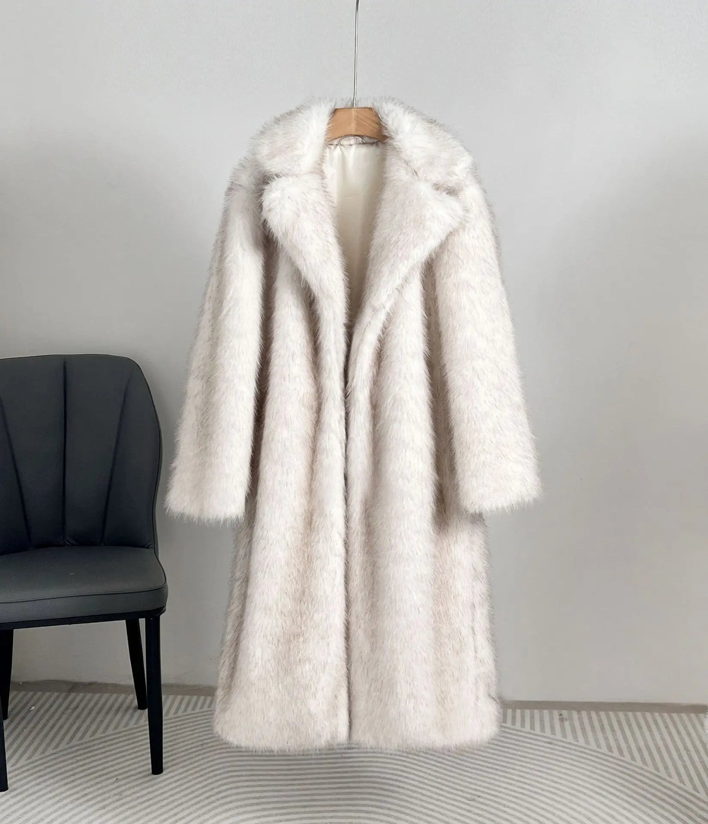 UCXQ elegant women’s faux fur winter coat with lapel collar, soft warm fabric, and loose casual silhouette - WAREHOUSE SHOP