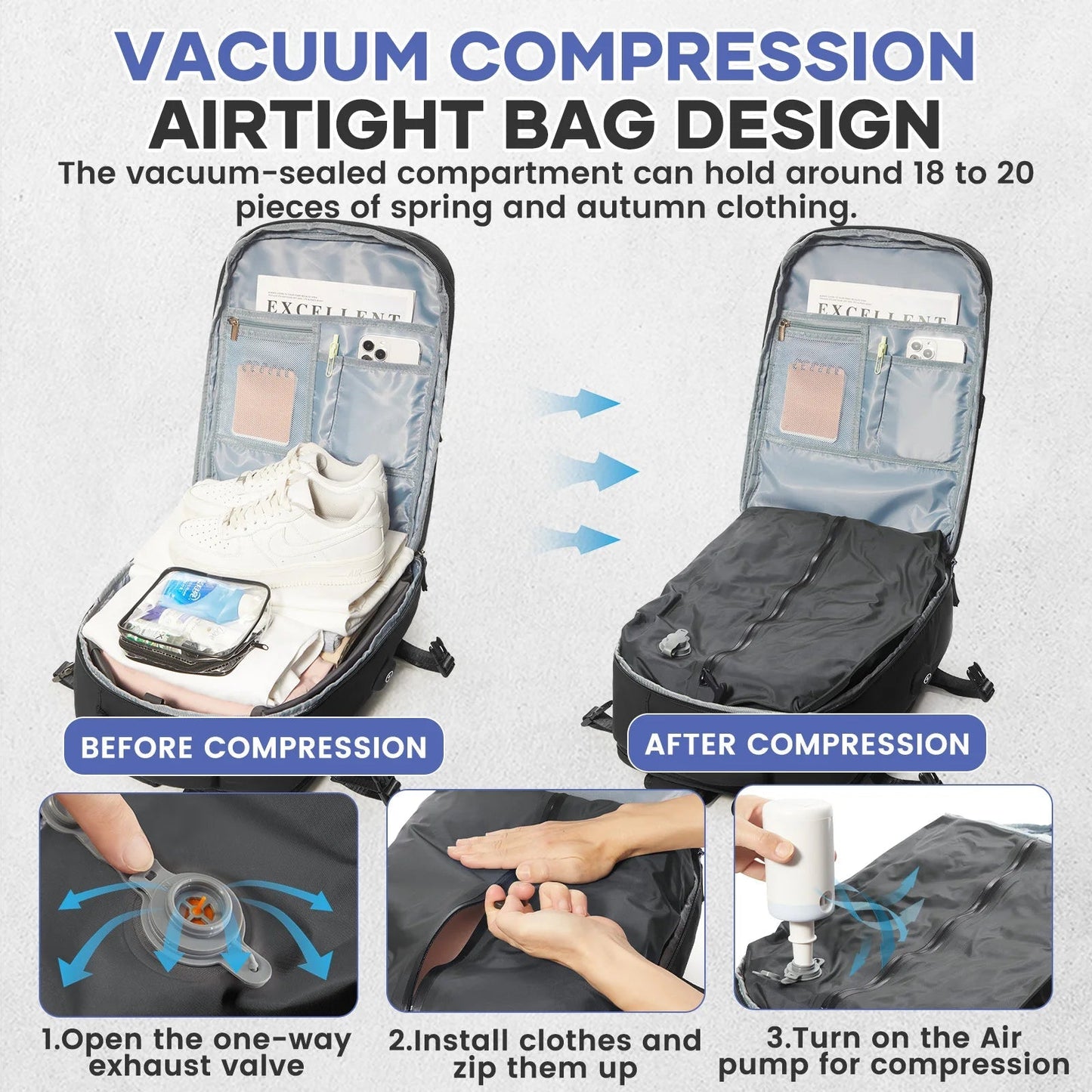 Vacuum Compression Travel Backpack – Large Capacity Foldable Hiking & Laptop Bag - WAREHOUSE SHOP