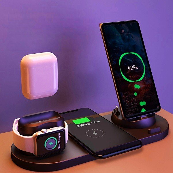 Wireless Charger For IPhone Fast Charger For Phone Fast Charging Pad For Phone Watch 6 In 1 Charging Dock Station - WAREHOUSE SHOP